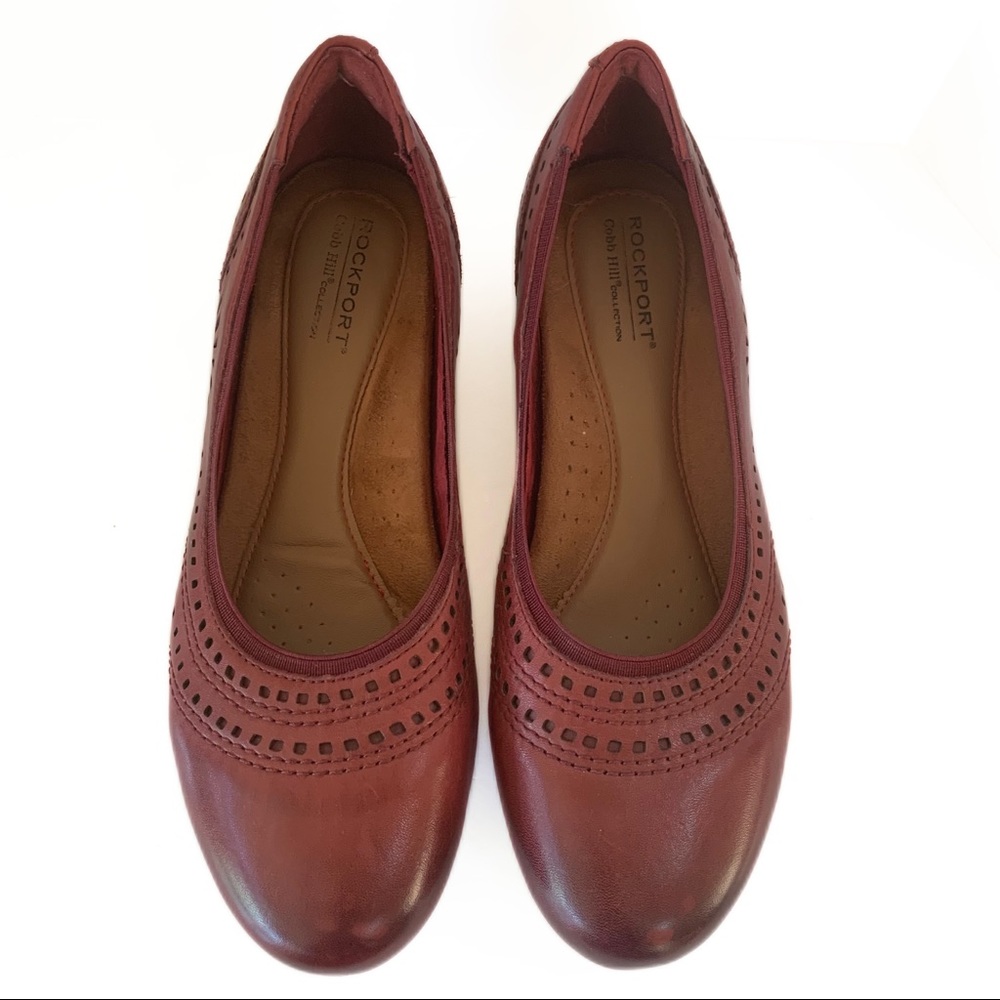Rockport Women's Burgundy Leather Perforated Flats